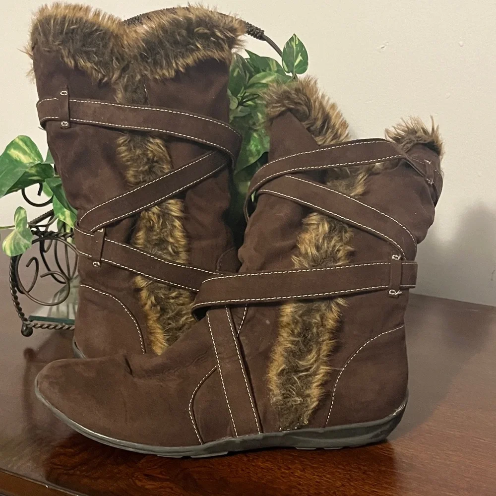 Natural Soul Brown Faux Fur Winter Boots